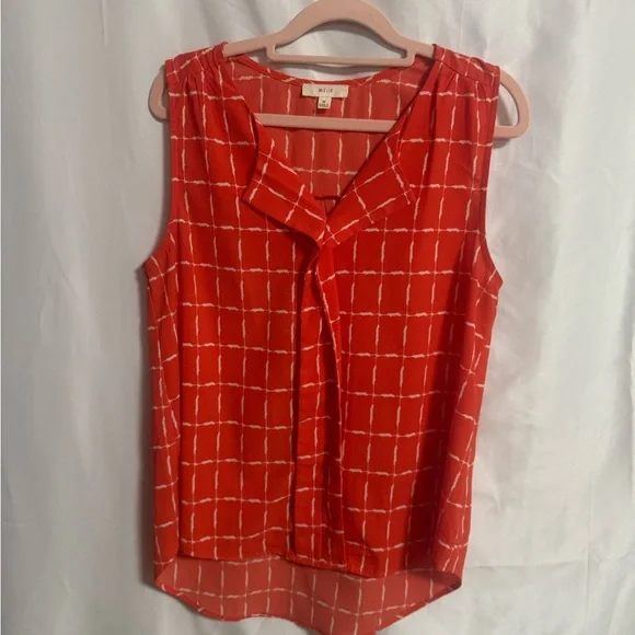 MINE Sz M deep orange & White checkered sleeveless blouse! - Picture 2 of 3